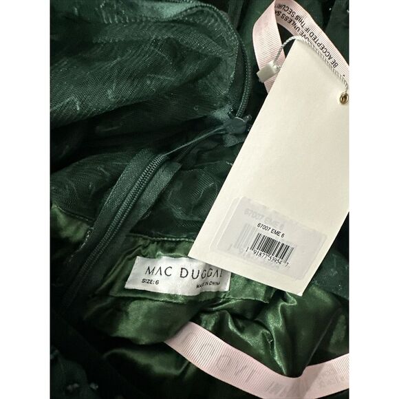 NWT Mac Duggal [ 6‎ ] Embellished Illusion Long Sleeve Fit Flare Dress  Emerald - Picture 4 of 14